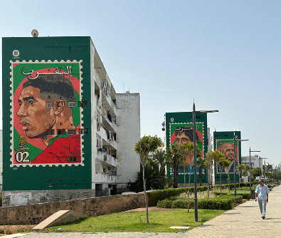 Moroccan National team players whose achievements at the World Cup 2022 in Qatar are celebrated on buildings in Casablanca