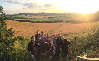 photo of students in Harlaxton, England mountainside