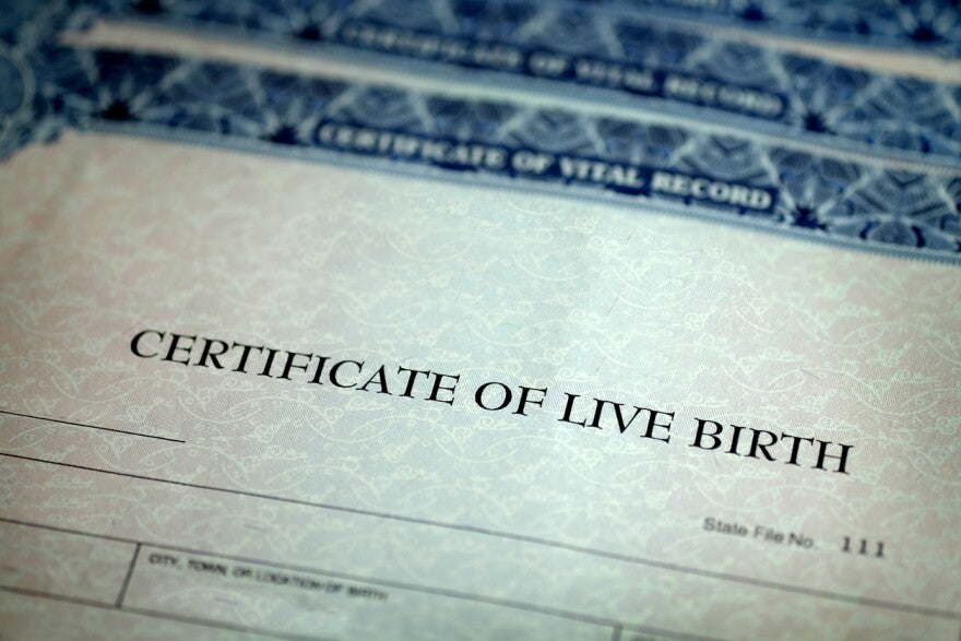 Closeup of birth certificate