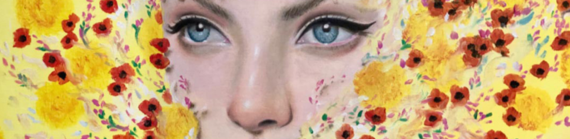 artwork of woman looking through flowers