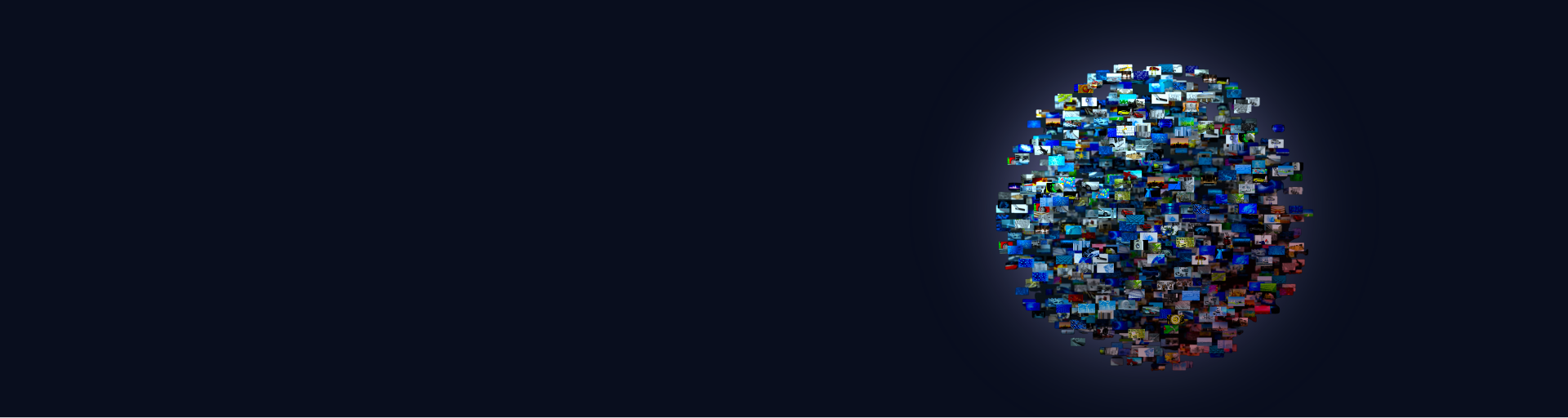 A sphere of colorful rectangles on a dark blue background.
